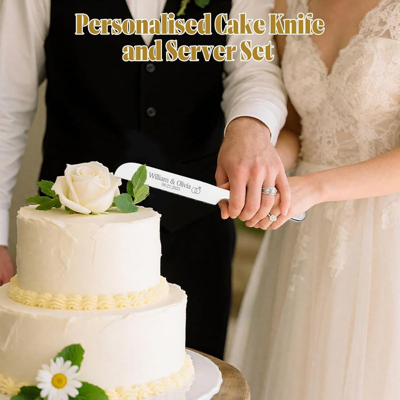 HJX Personalized 4 Piece Cake Cutting Set for Wedding - Custom Cake Knife and Server Set with Forks, Cake Cutter Set Ideal for Wedding Anniversary Bridal Gifts (Silver) - Image 2